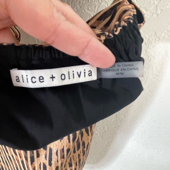 Alice + Olivia Almira Smocked Halter Top Size M Animal Print Open Tie Back Brown - Picture 8 of 11